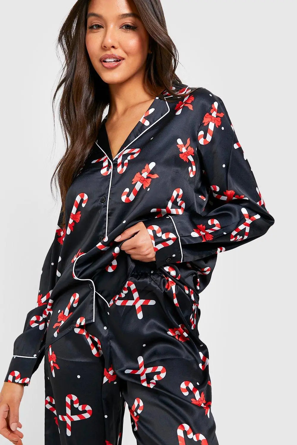 Oversized Satin Long Sleeve Shirt & Trousers Pyjama Set Candy