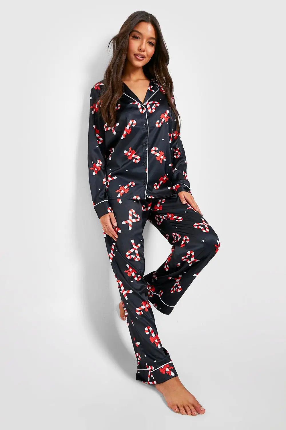 Oversized Satin Long Sleeve Shirt & Trousers Pyjama Set Candy