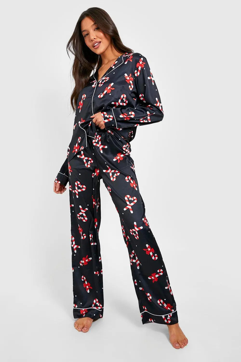 Oversized Satin Long Sleeve Shirt & Trousers Pyjama Set Candy
