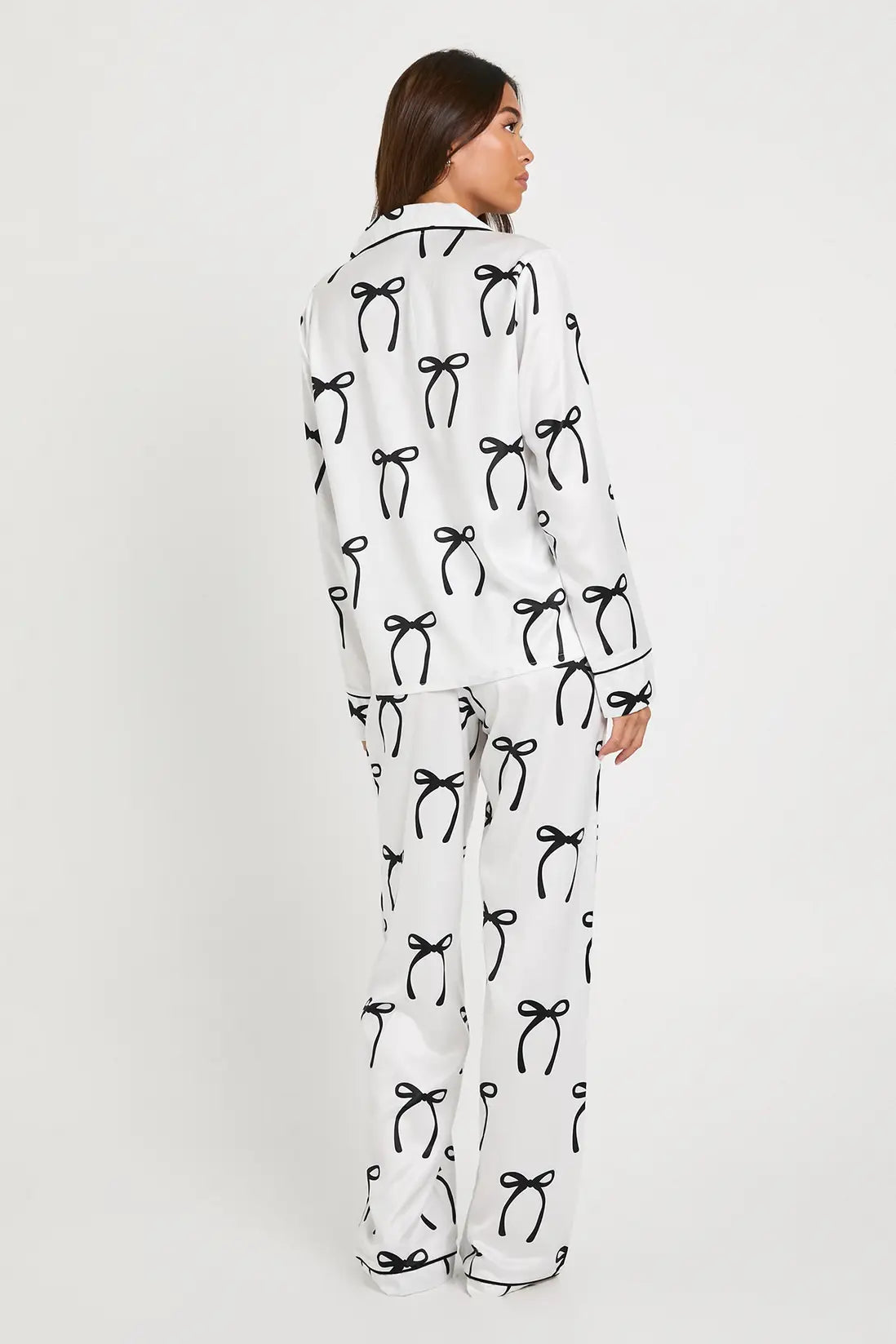 Oversized Satin Long Sleeve Shirt & Trousers Pyjama Set Leopard Butterfly